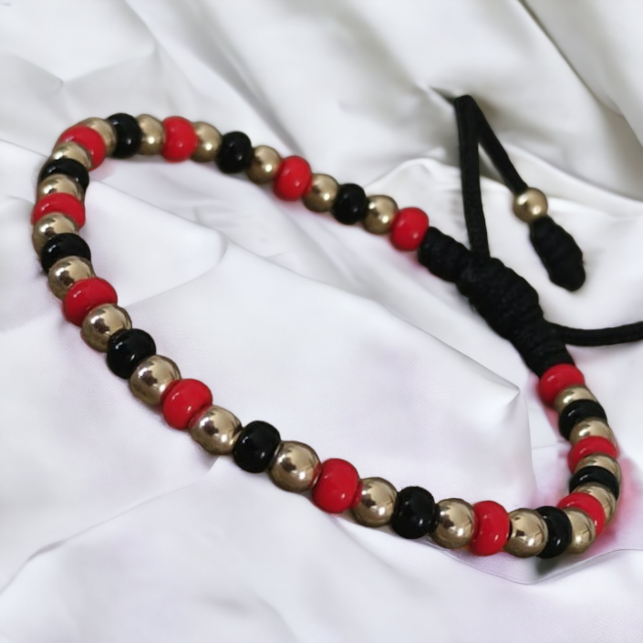 Bracelet red black and gold-plated mustard