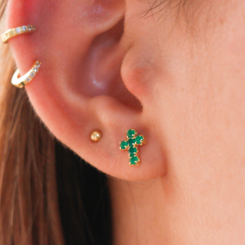 Cross zirconium green earrings