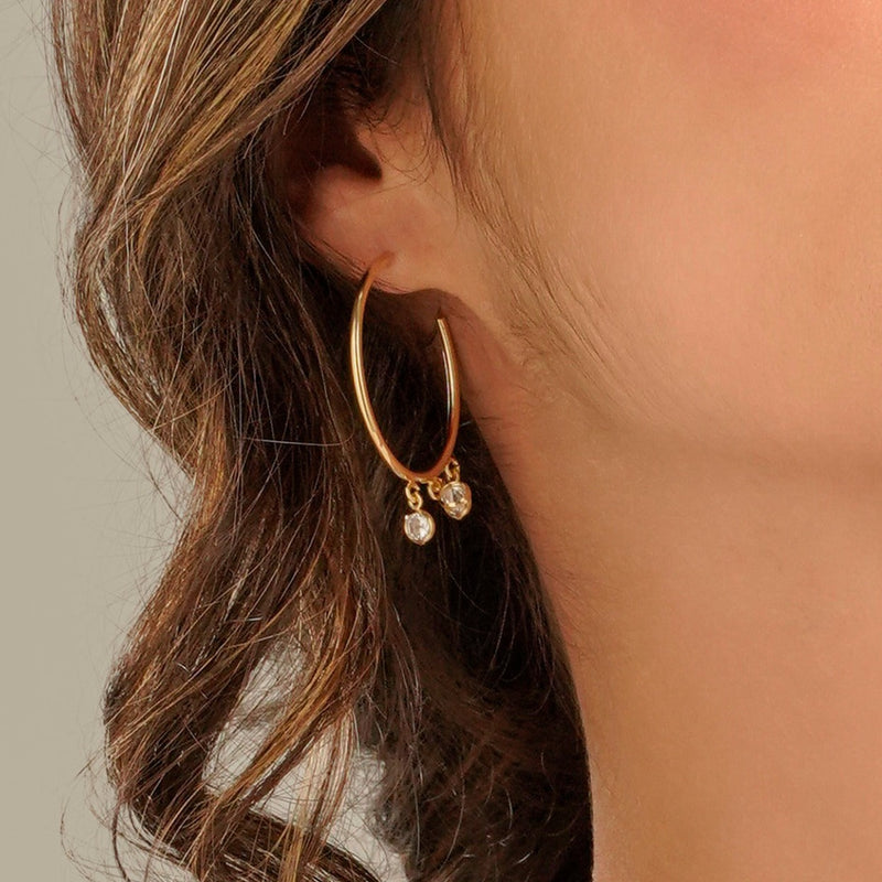 Hoop Earrings - 3 Zirconia